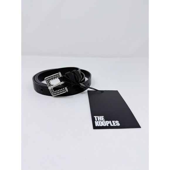 NEW The Kooples Women\'s Thin Black Leather Belt with Square Silver Buckle Size 3 main image 6